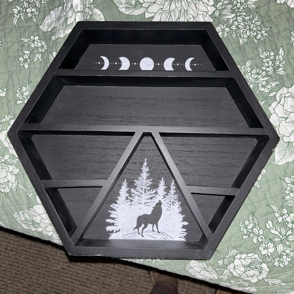 Black Hexagonal Wolf and Moon Phase trinket wall Shelf - Picture 3 of 3